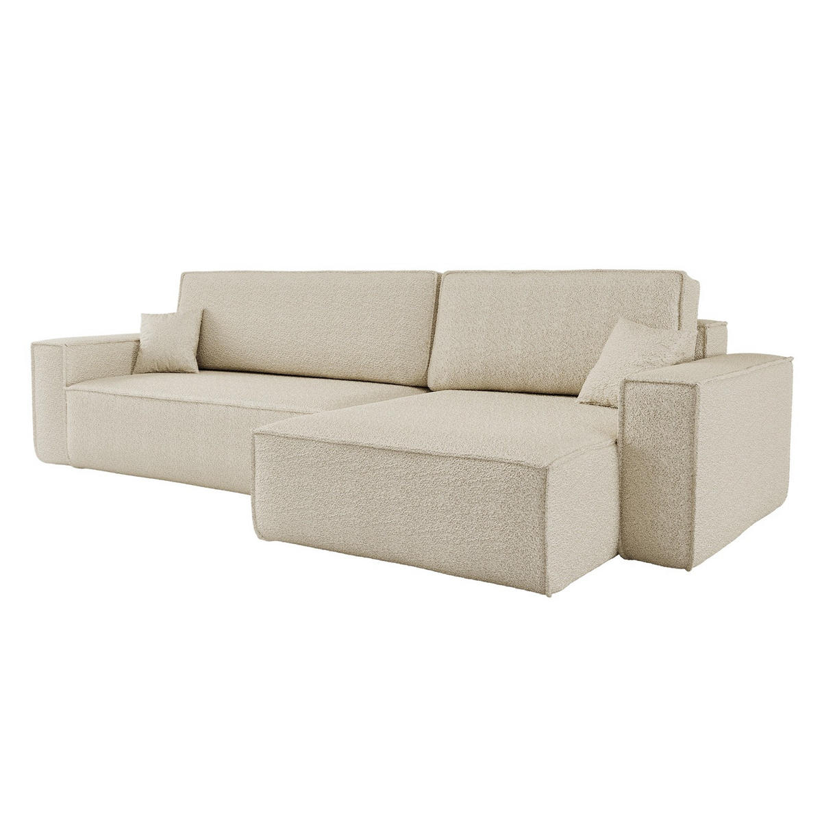 ECKSOFA Mit Schlaffunktion Und Bettkasten, Eckcouch BEST XL Stoff Quelle Ecru Rechts - Ecru/Schwarz, Holz/Kunststoff (142/142cm) - Kaiser Möbel