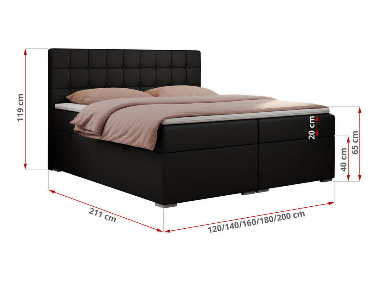 BOXBETT CARMEN 140/200 Schwarz Kunstleder - H4 - Schwarz, Holz/Textil (140/200cm) - MKS