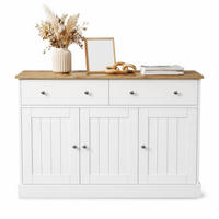SIDEBOARD in Weiß und Naturfarben Kommode mit gravierter Textur für Wohnzimmer und Esszimmer, B120/T36/H80.5 cm - Weiß, Holzwerkstoff/Metall (120/80.5/36cm) - STILVORA