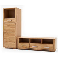WOHNWAND 2-TEILIG Sandra Eiche Natur geölt 185 / 45 / 141cm - Eichefarben, Holz/Holzwerkstoff (185/141/45cm) - Feldmann-Wohnen