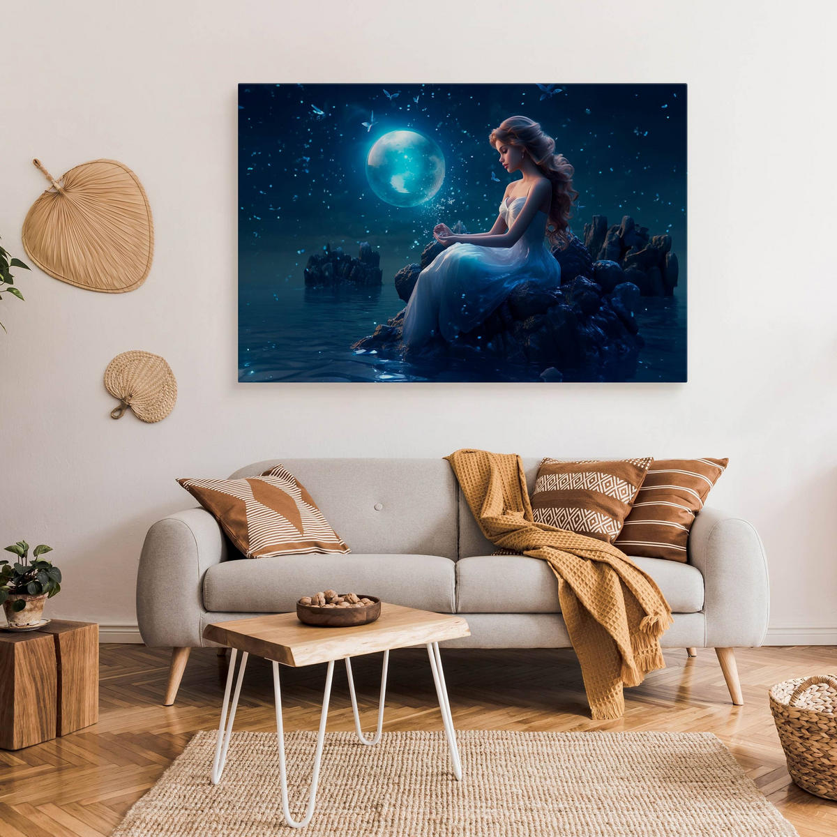 LEINWANDBILD für Schlafzimmer Frau Märchenland Abstraktion 100cm x 70cm - Blau/Violett, Textil (100/70cm) - Muralo