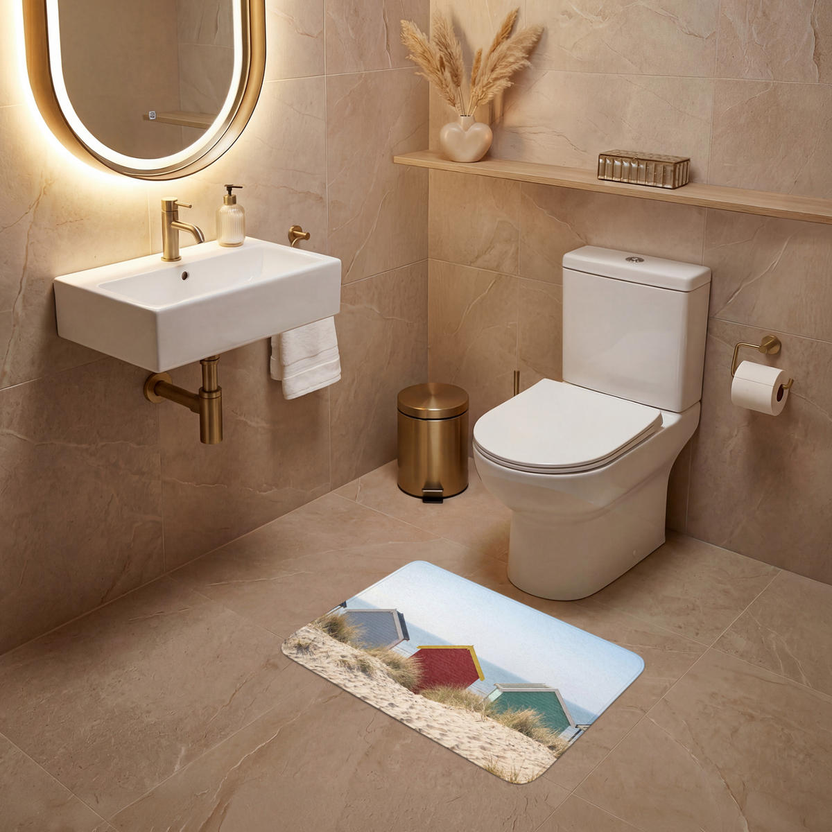 WC PŘEDLOŽKA Pláž - Chaty - Barevné - Duny 60x40 cm - různobarevná, textil/plast (60/1cm) - OnlyWow