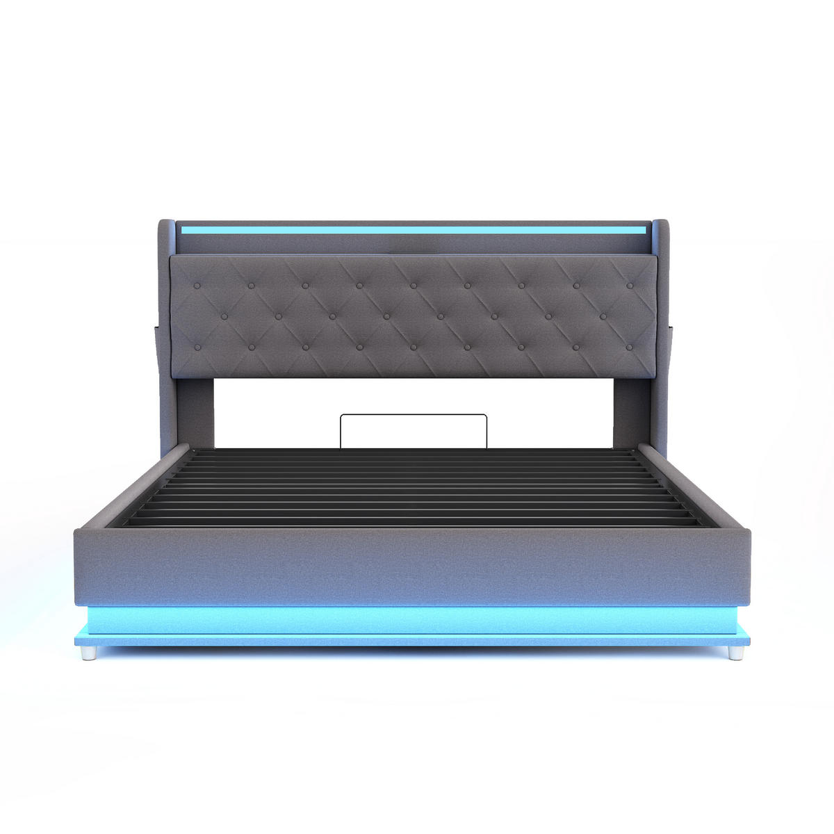 POLSTERBETT 160/200 cm in Grau Leinen mit Bettkasten, LED und USB - Grau, Holzwerkstoff/Textil (160/200cm) - WISHDOR