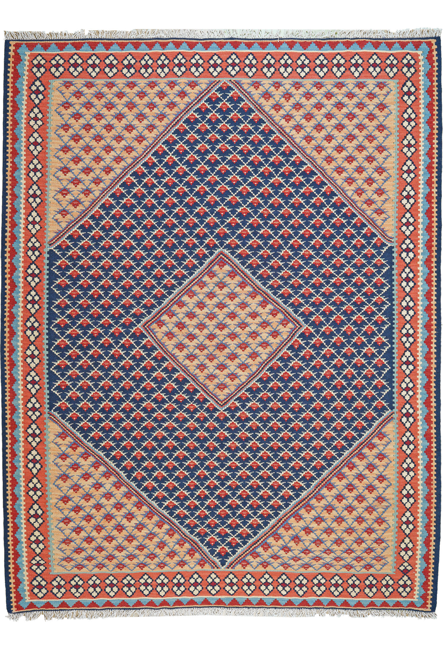 HANDWEBTEPPICH Kelim Senneh Blau 198/151 cm Schurwolle - Blau, Textil (151/198cm) - Looma