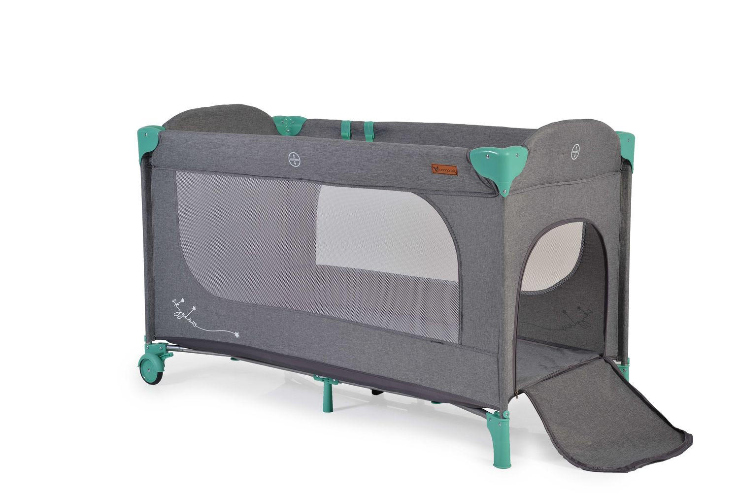 REISEBETT Skyglow 2 Ebenen grün Räder Matratze Seiteneingang Tasche Bremsen - Grün, Kunststoff (60/120cm) - Cangaroo