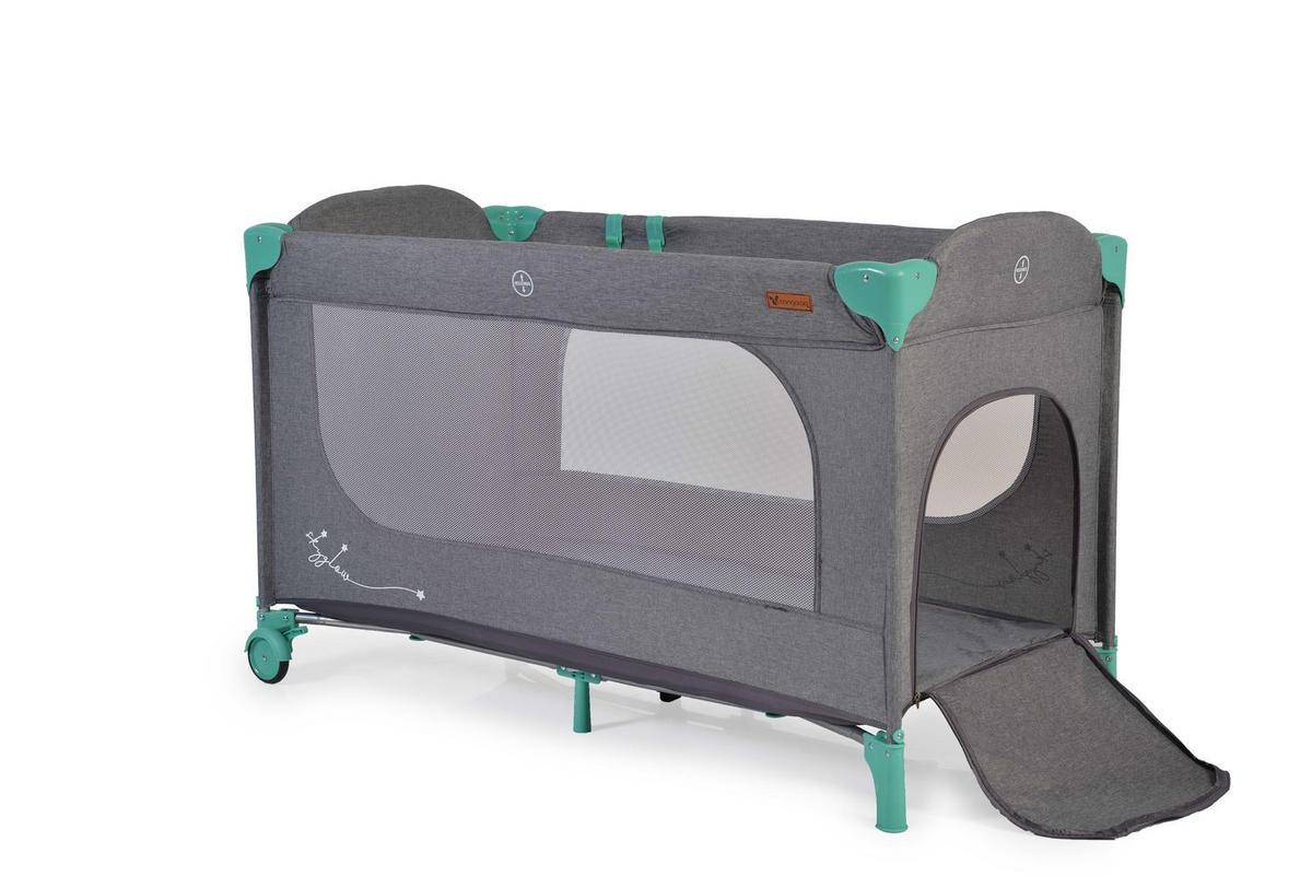 REISEBETT Skyglow 2 Ebenen grün Räder Matratze Seiteneingang Tasche Bremsen - Grün, Kunststoff (60/120cm) - Cangaroo