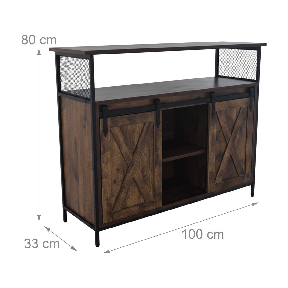 KOMODA - hnedá, kov/kompozitné drevo (100/80/33cm) - Relaxdays