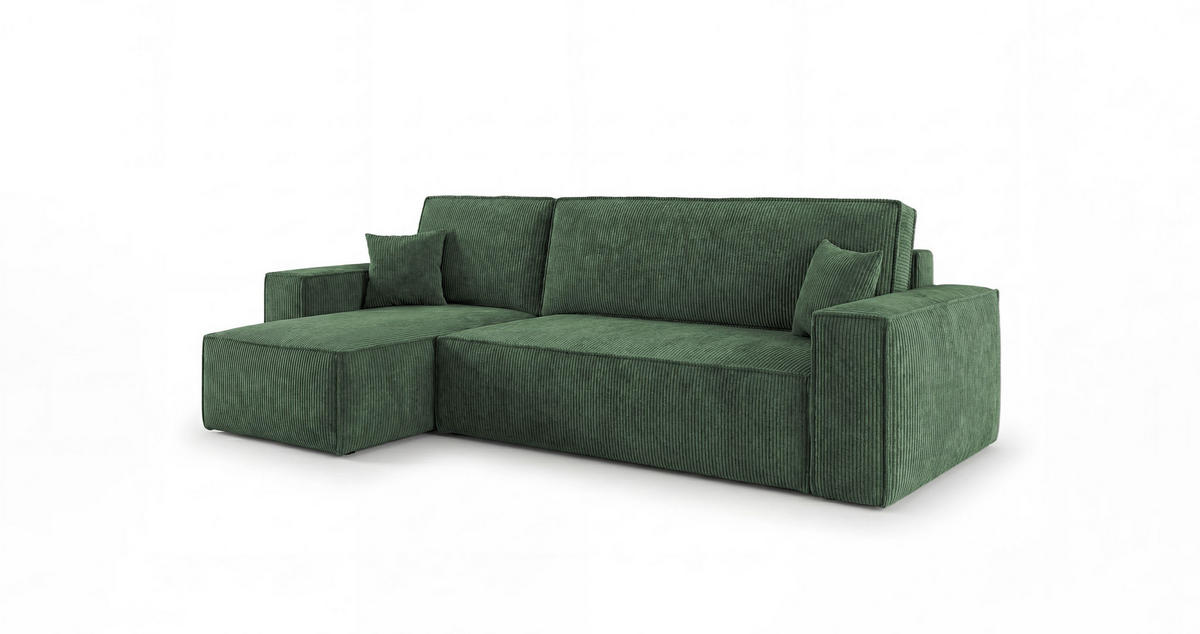ECKSOFA CALIFORNIA MINI links grün Cord Poso 14 - Schlaffunktion, Bettkasten - Grün, Textil (245/140cm) - Cornero