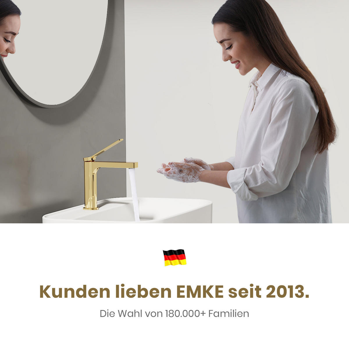 WASCHTISCHARMATUR mit Spulen-Zertifiziertem Filterelement Champagnergold - Goldfarben, Metall (17.3/4.6/19.5cm) - EMKE