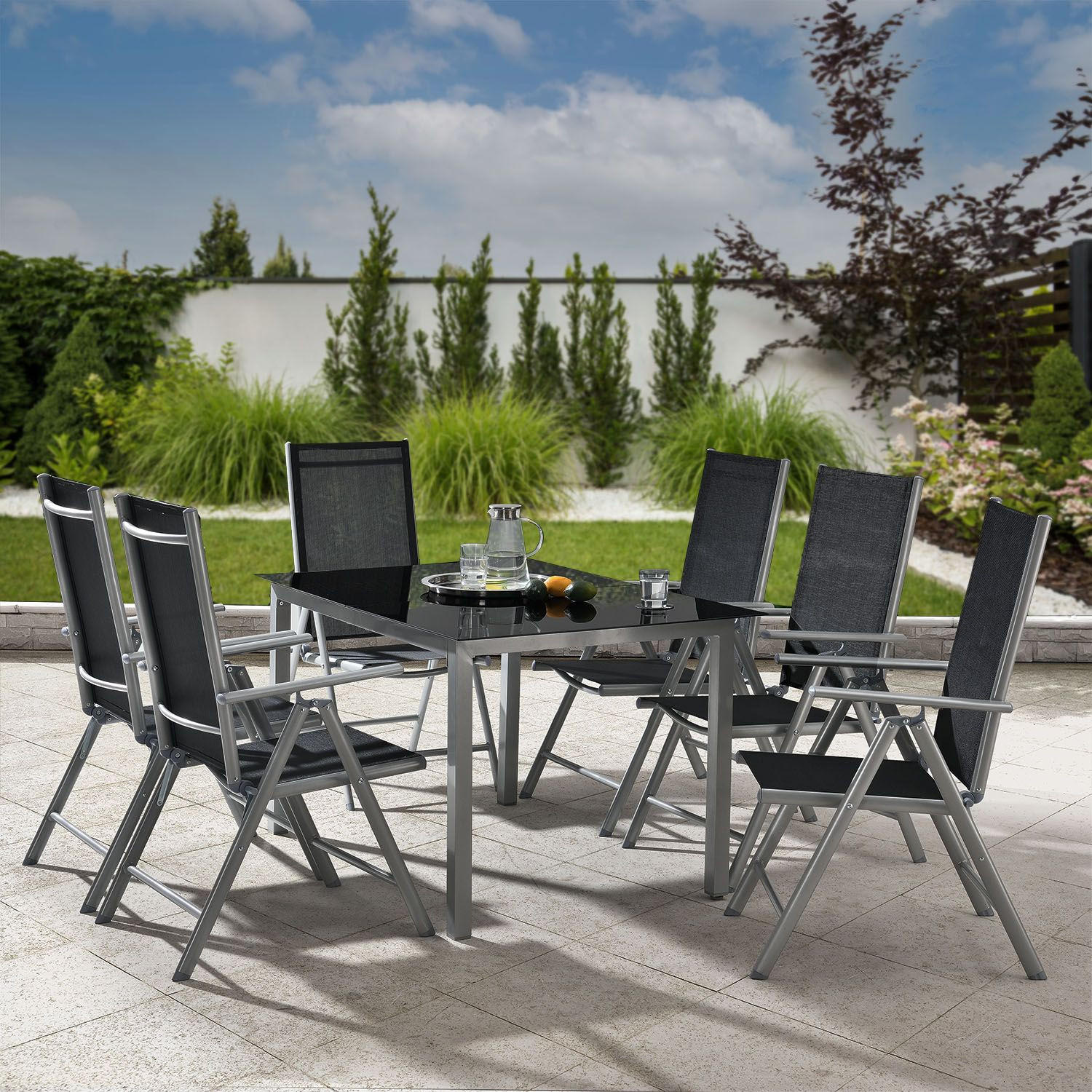 GARTENGARNITUR Milano 7-tlg. - Silberfarben, Metall - Juskys