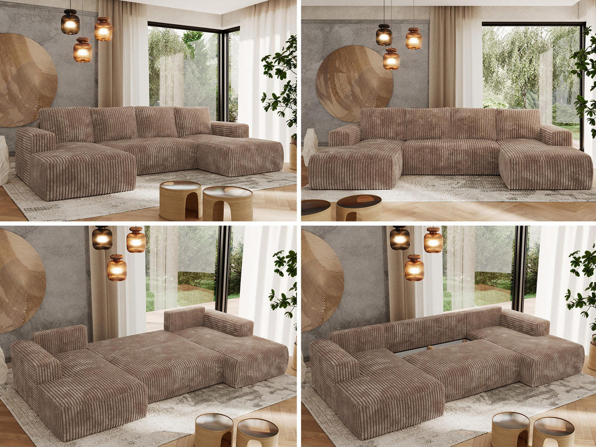 WOHNLANDSCHAFT TRENTINO U Braun Cord - Braun, Textil (334/91/163cm) - MKS