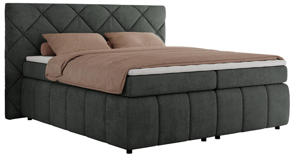 BOXBETT RITA 160/200 - Dunkelgrau Struktur - H3 - Dunkelgrau, Holz/Textil (160/200cm)