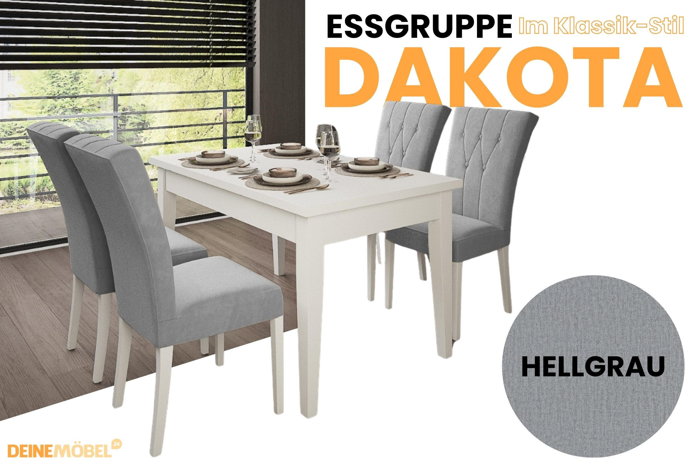 Thumbnail - Deine Möbel 24 Tischgruppe, Weiß, Hellgrau, Holzwerkstoff, Holz, Textil, 90x77x170 cm, Esszimmer, Bänke, Tisch- & Eckban...