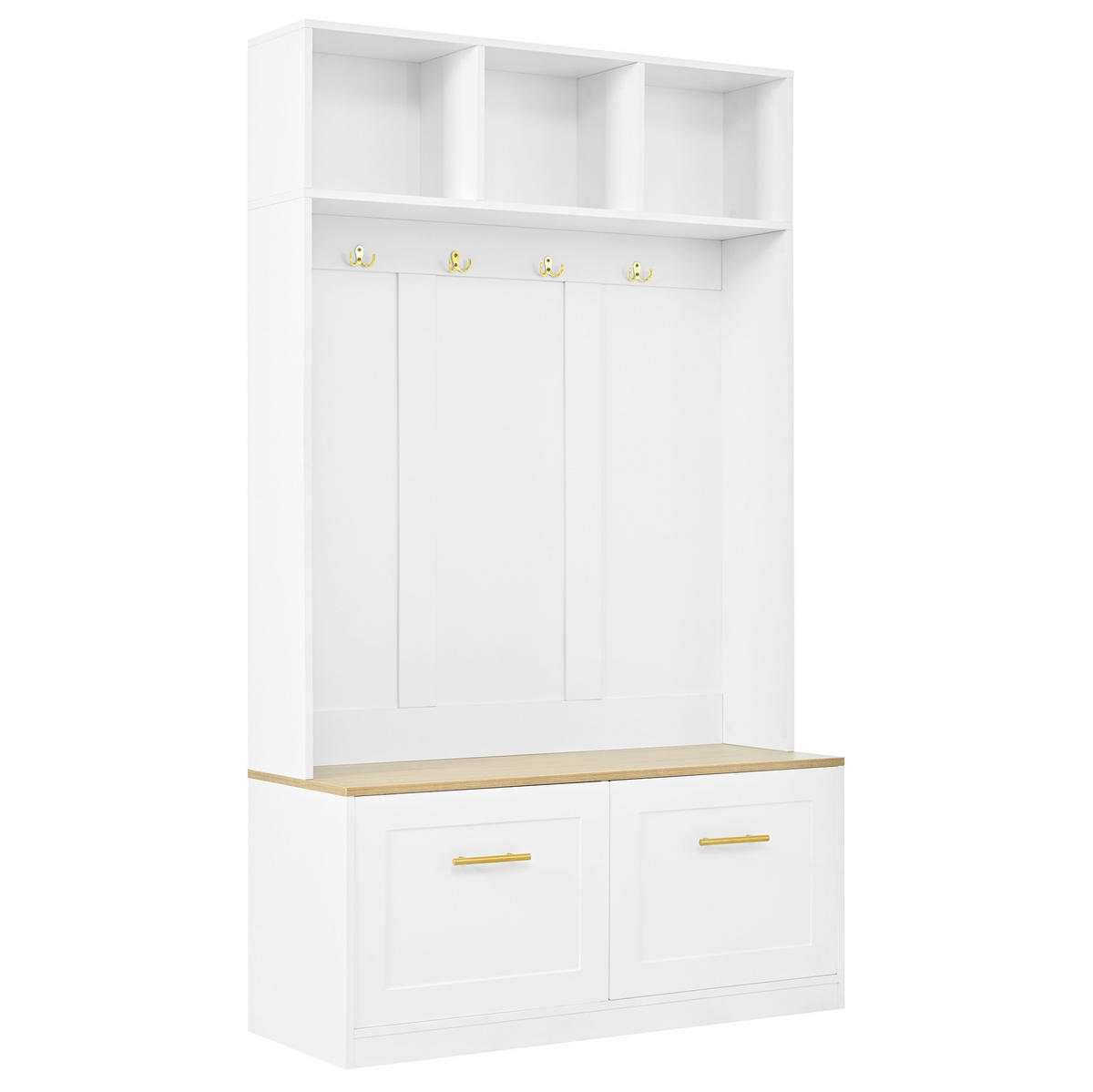 DIELENGARDEROBE mit 4 Haken und Sitzbank, 105/40/180 cm, Natur/Weiß - Naturfarben, Holzwerkstoff (105/180/40cm) - BEAOK