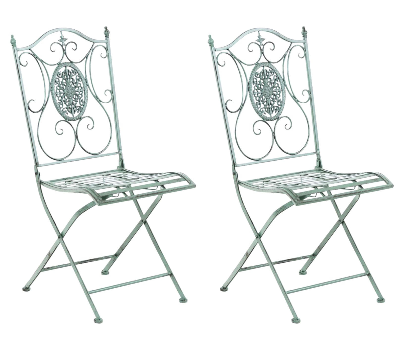 GARTENKLAPPSTUHL 2er Set Metall Antik-Grün - Grün, Metall (42/91/49cm) - CLP