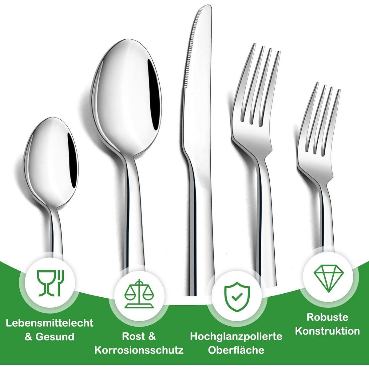 BESTECKSET 30-teilig Edelstahl poliert für 6 Personen - Silberfarben, Metall