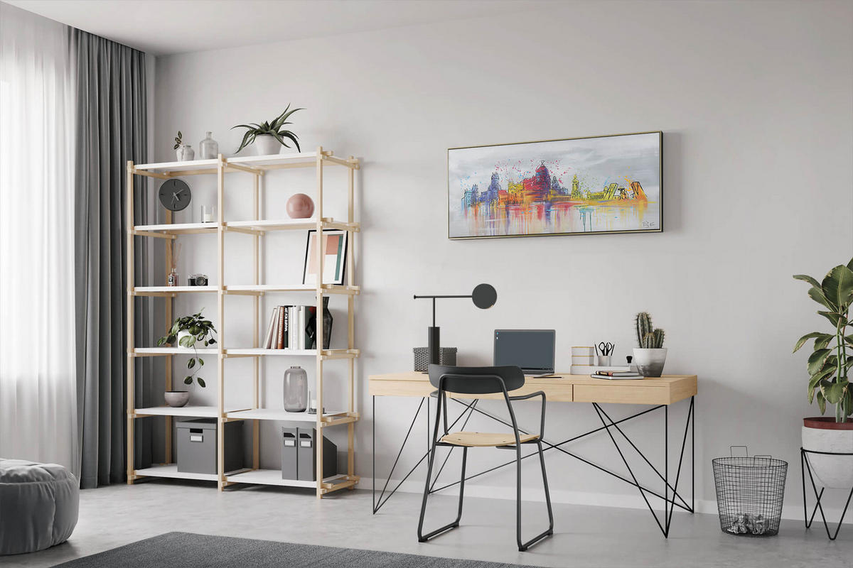 RUČNE MAĽOVANÝ AKRYLOVÝ OBRAZ 120/60 cm, sivý, krajinný motív - sivá, drevo/textil (120/60cm) - KUNSTLOFT