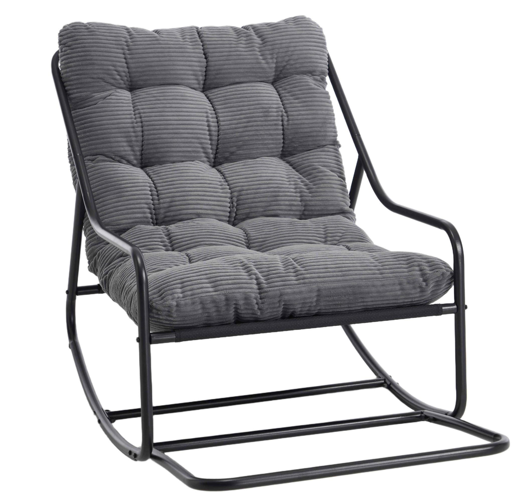 SCHAUKELSTUHL,SCHAUKELSESSEL mit Fußstütze, gepolstertem Kissen,Cord,Grau - Hellgrau, Metall (75/82/116cm) - LVHOM