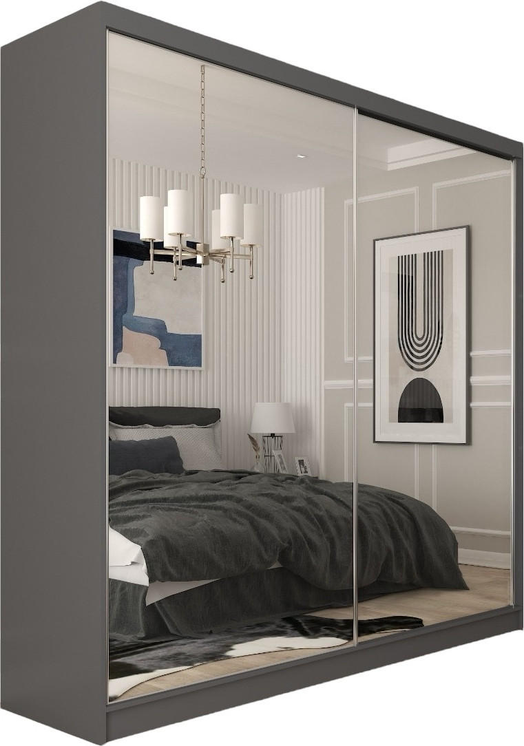 SCHWEBETÜRENSCHRANK Darix 200 cm mit Spiegel, 2-türig, grau - Grau, Kunststoff (200/216/61cm) - Margaret Hadas24