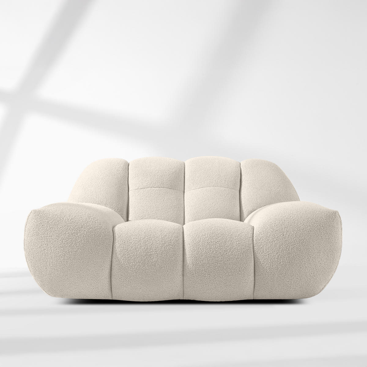 SESSEL VENA mit Pouf Bouclé, Weiß - Weiß, Holz/Textil (65/38/65cm) - KONSIMO®