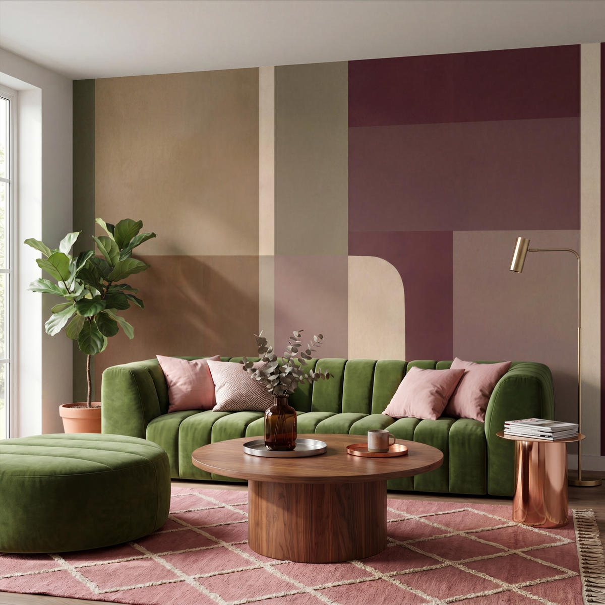 TAPETE - Unis - Abstrakt - Bordeaux - Linien - 400x280 cm - Multicolor, Papier (400/280cm) - OnlyWow