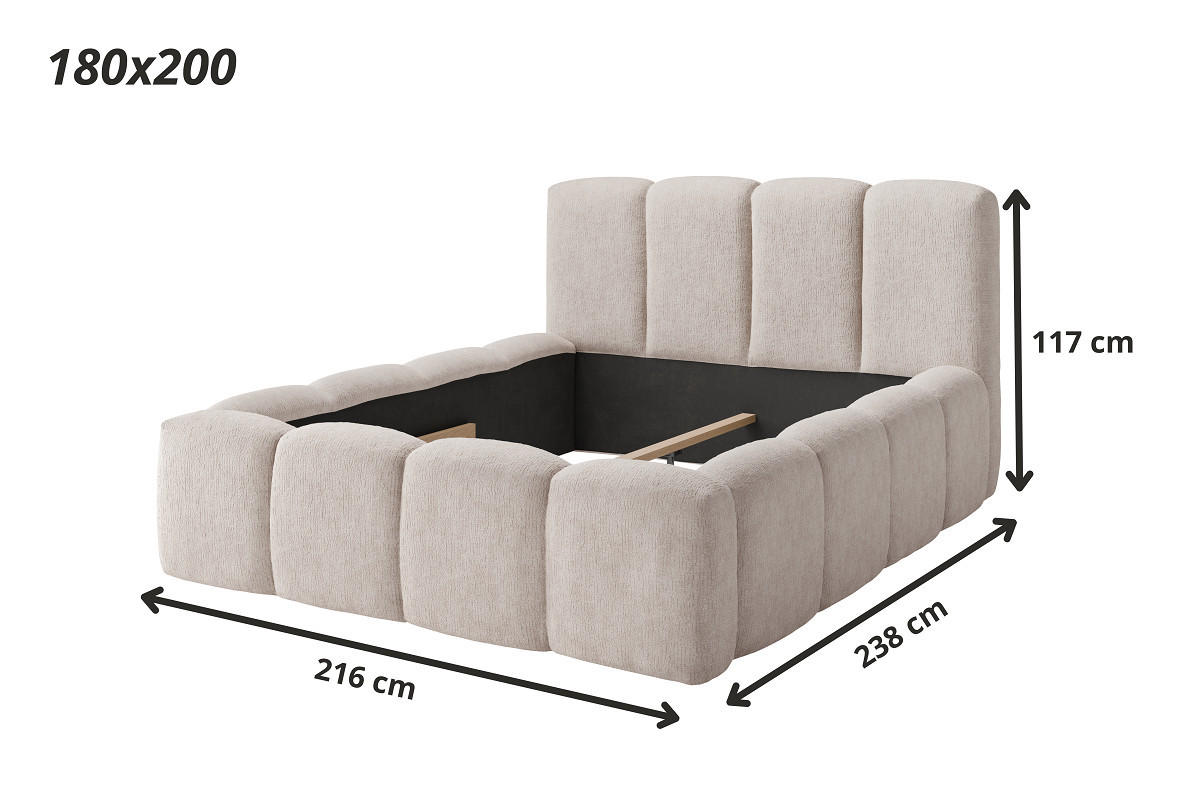 POLSTERBETT NOVERA – 180×200 cm - mit lattenrost ,Ohne Bettkasten Kaschmir Beige - Kaschmir/Beige, Holzwerkstoff (180/200cm) - Milaros Markt