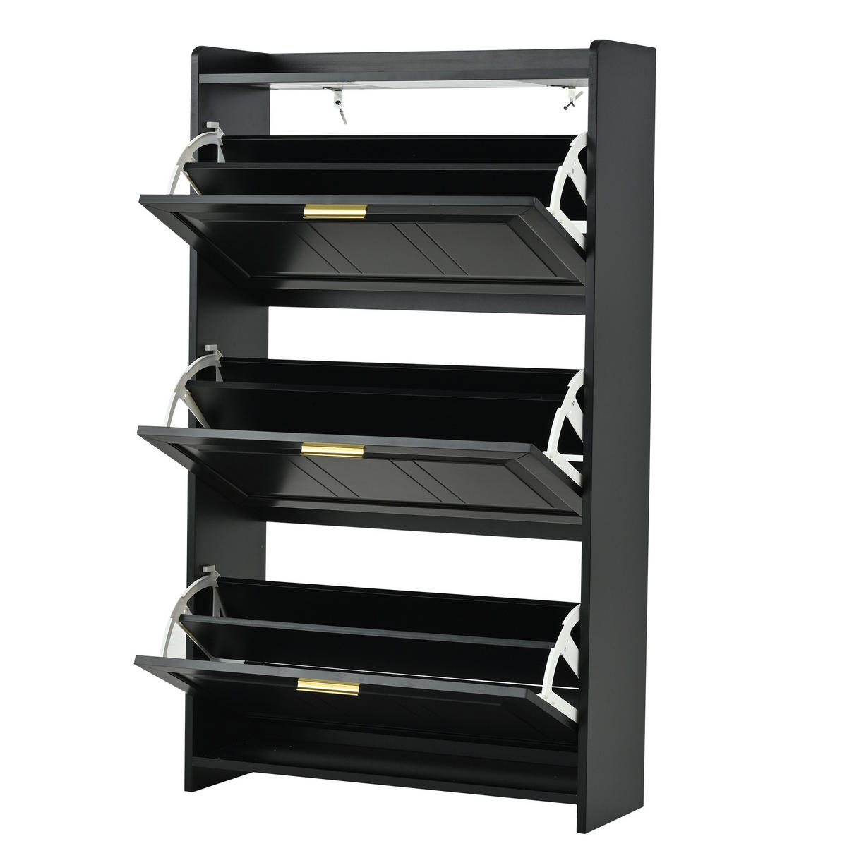 SCHUHSCHRANK 70/24/120 cm mit Klapptüren und Schublade, 6 Fächer, Schwarz - Schwarz, Holzwerkstoff (70/120/24cm) - Redom