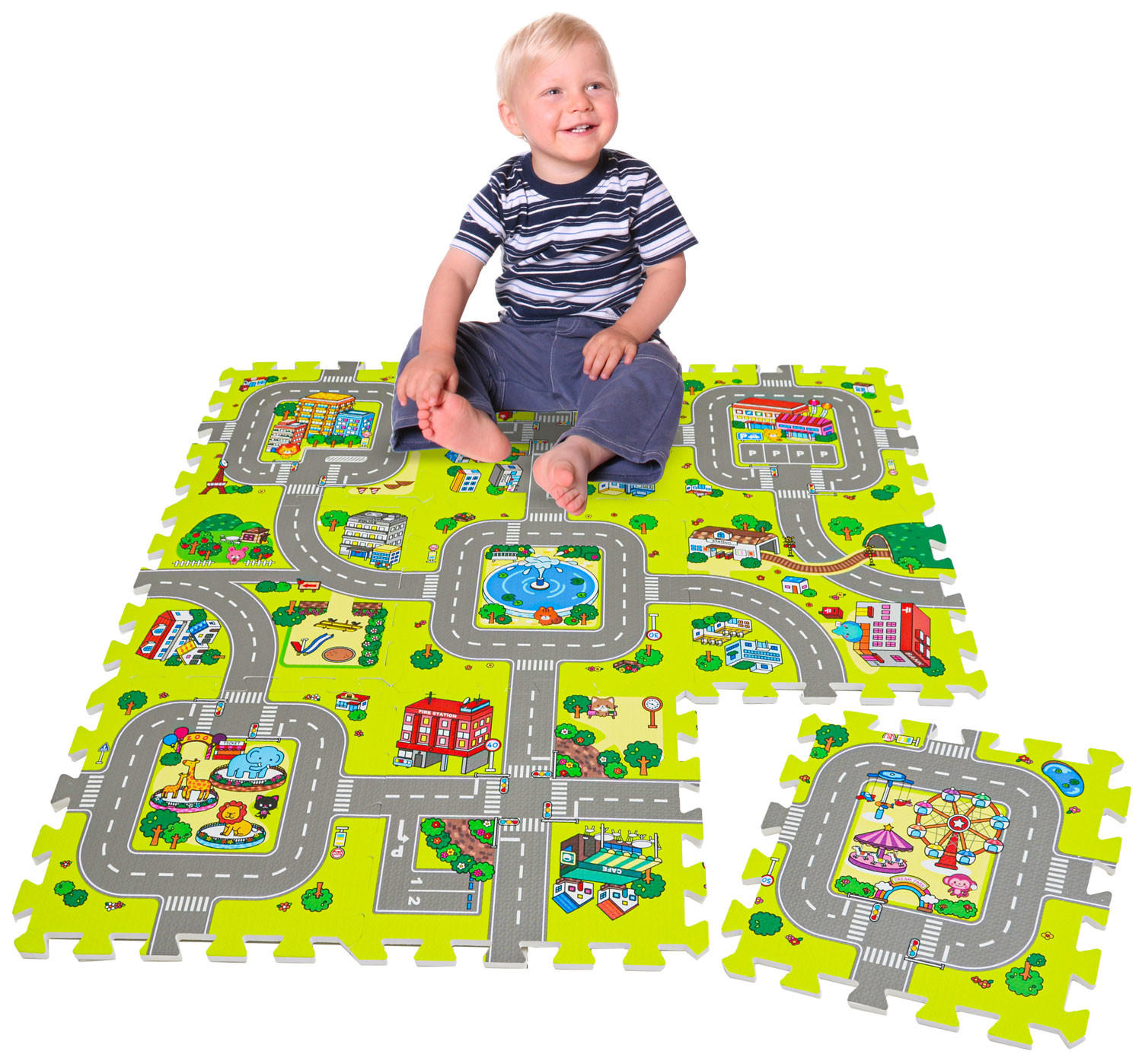 SPIELMATTE STRASSE- 90/90/1 cm Puzzlematte Grün - Multicolor, Kunststoff (30/30cm) - Littletom