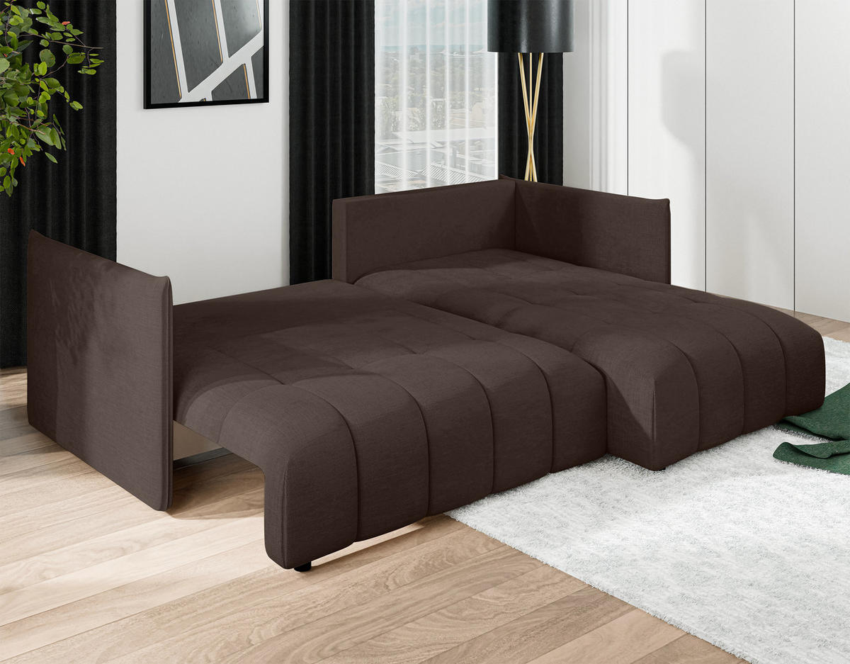 ECKSOFA L Form Cosmova Braun 245/182/83 cm mit Schlaffunktion - Schwarz/Braun, Kunststoff/Textil (245/182cm) - AX Living