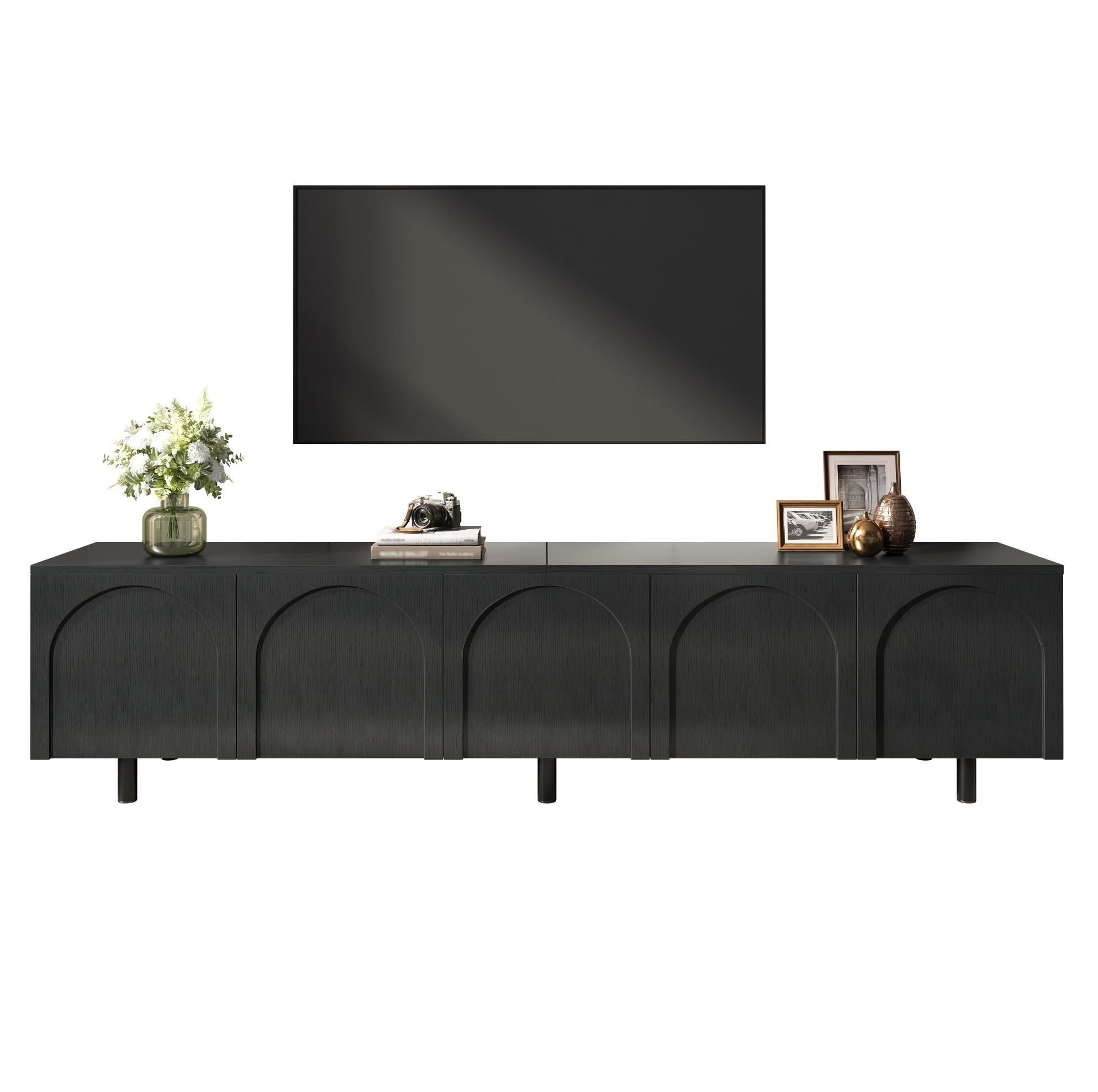 LOWBOARD 180/38/45 cm schwarz aus MDF mit 5 Türen - Schwarz, Holzwerkstoff (180/45/38cm) - OKWISH