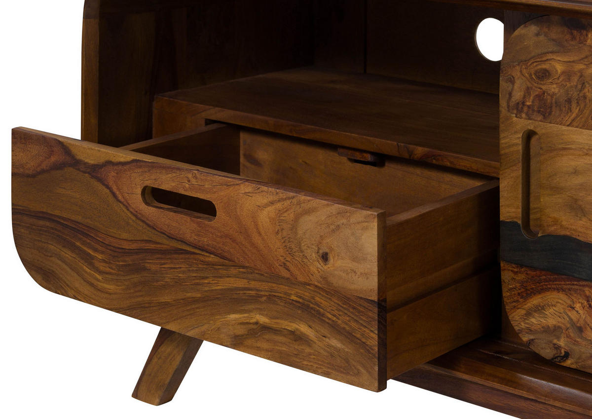 TV-BOARD Sheesham 260x40x48 dunkelbraun lackiert MAILAND #228 - Dunkelbraun, Holz (260/48/40cm) - Massivmoebel24