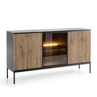 SIDEBOARD Laval K154 – Wotan-Eiche, Schwarz, mit Lamellen - Eichefarben/Eiche Wotan, Glas/Holzwerkstoff (154/83/39cm) - Komodee