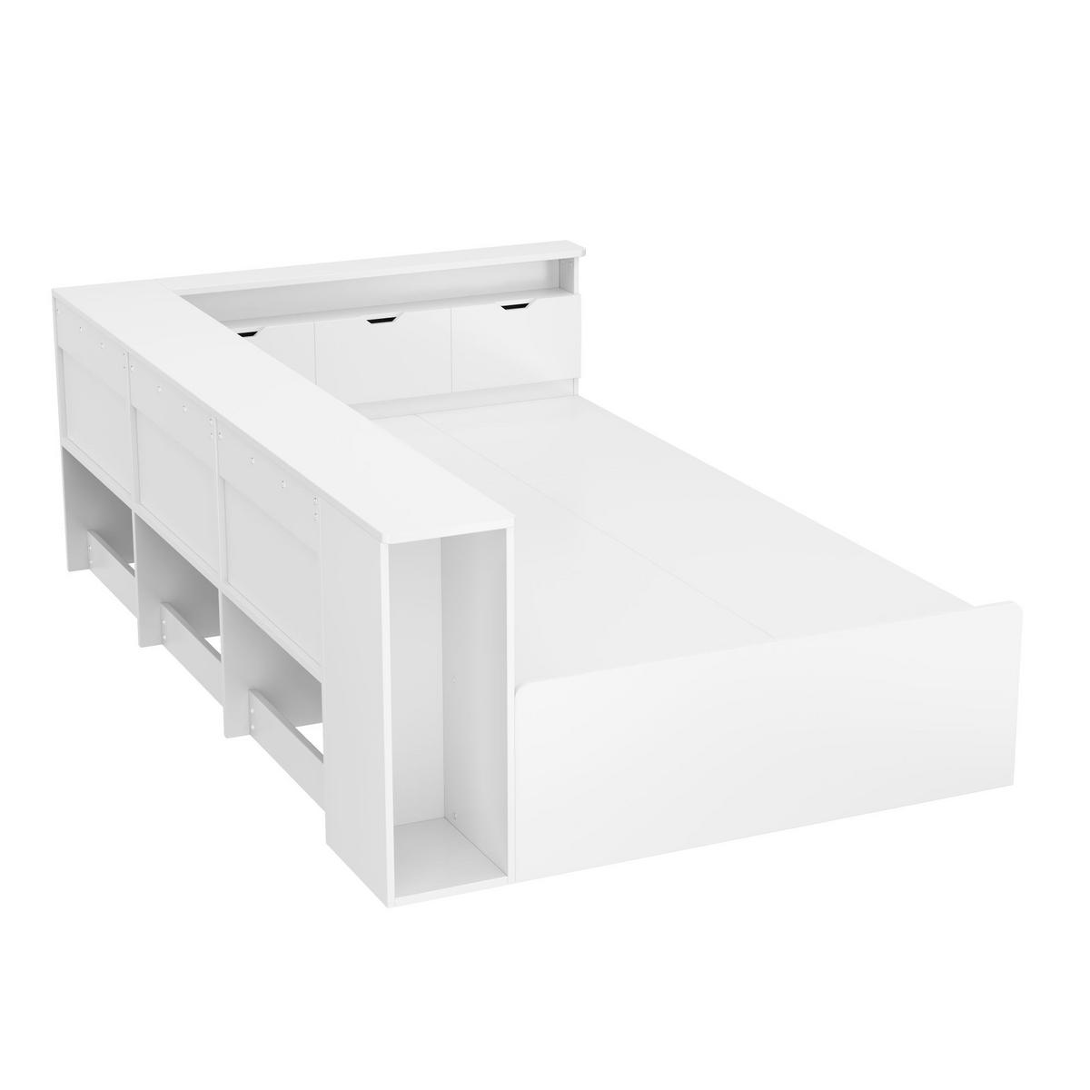 KINDERBETT 90/200 cm Weiß Multifunktionales Kinderbett mit Stauräumen - Weiß, Holzwerkstoff (90/200cm) - OKWISH