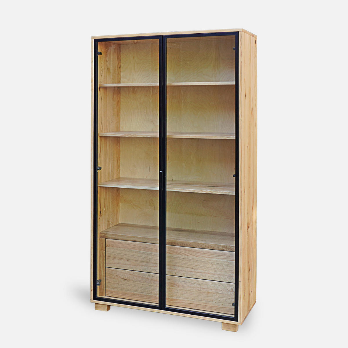 HOLZ-VITRINE 2 Schubladen und 4 Regale MERIS I - Eichefarben, Holz (100/205/45cm) - Rawood Furniture