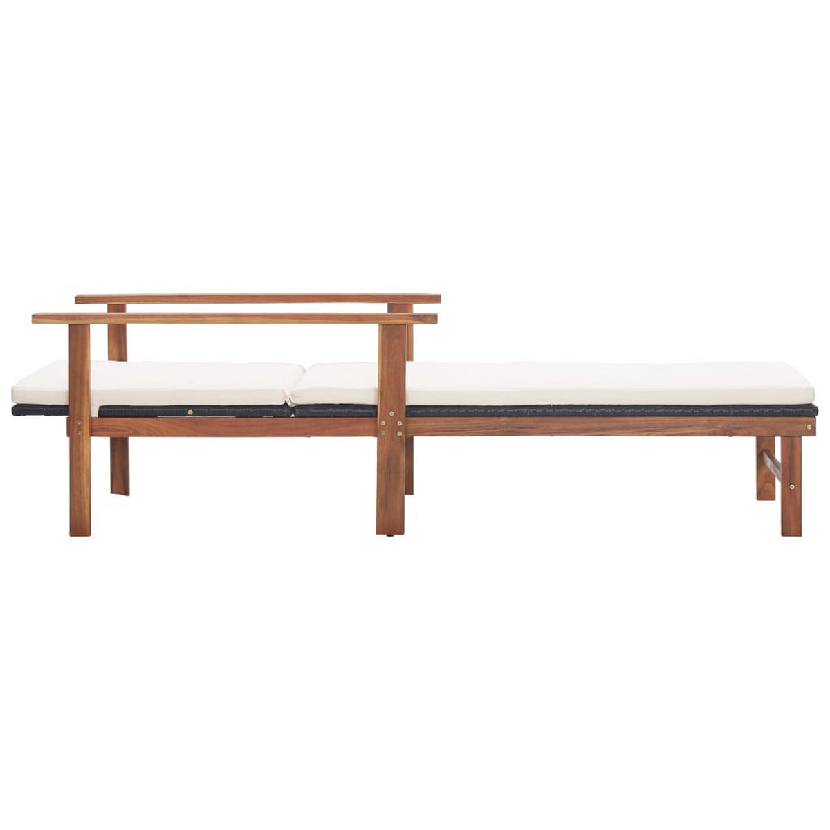 SONNENLIEGE mit Auflage Poly-Rattan Akazie Massivholz Schwarz - Schwarz, Kunststoff (55/56/200cm) - furnicato