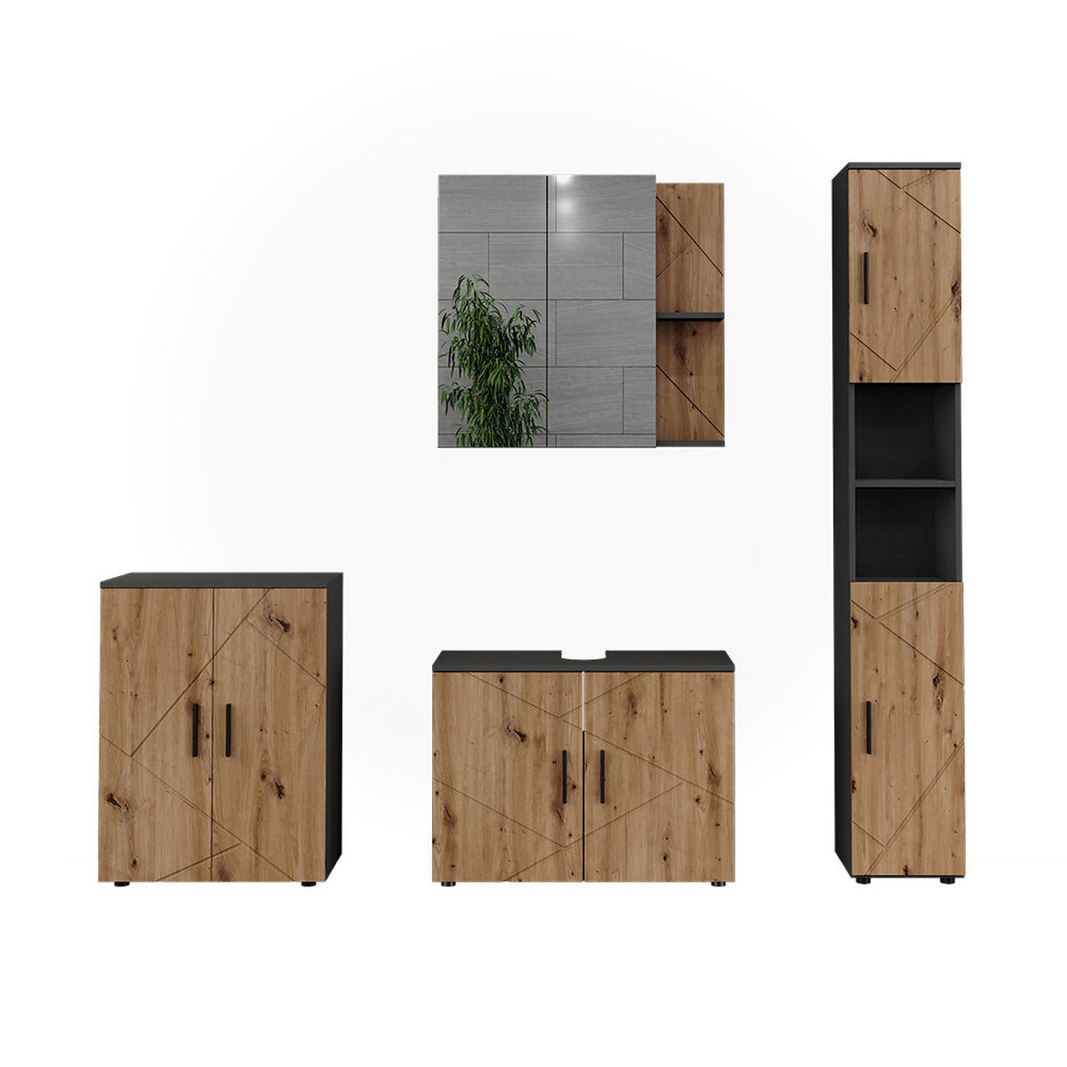 BADMÖBEL-SET Irma Anthrazit/Artisan 4 Teile - Anthrazit/Hellgrau, Holzwerkstoff (80/59/30cm) - Vicco