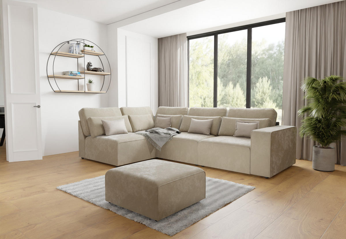 ECKSOFA modularer Leox Beige Samt-Stoff - Beige/Schwarz, Kunststoff/Textil (305/281cm) - S-Style Möbel