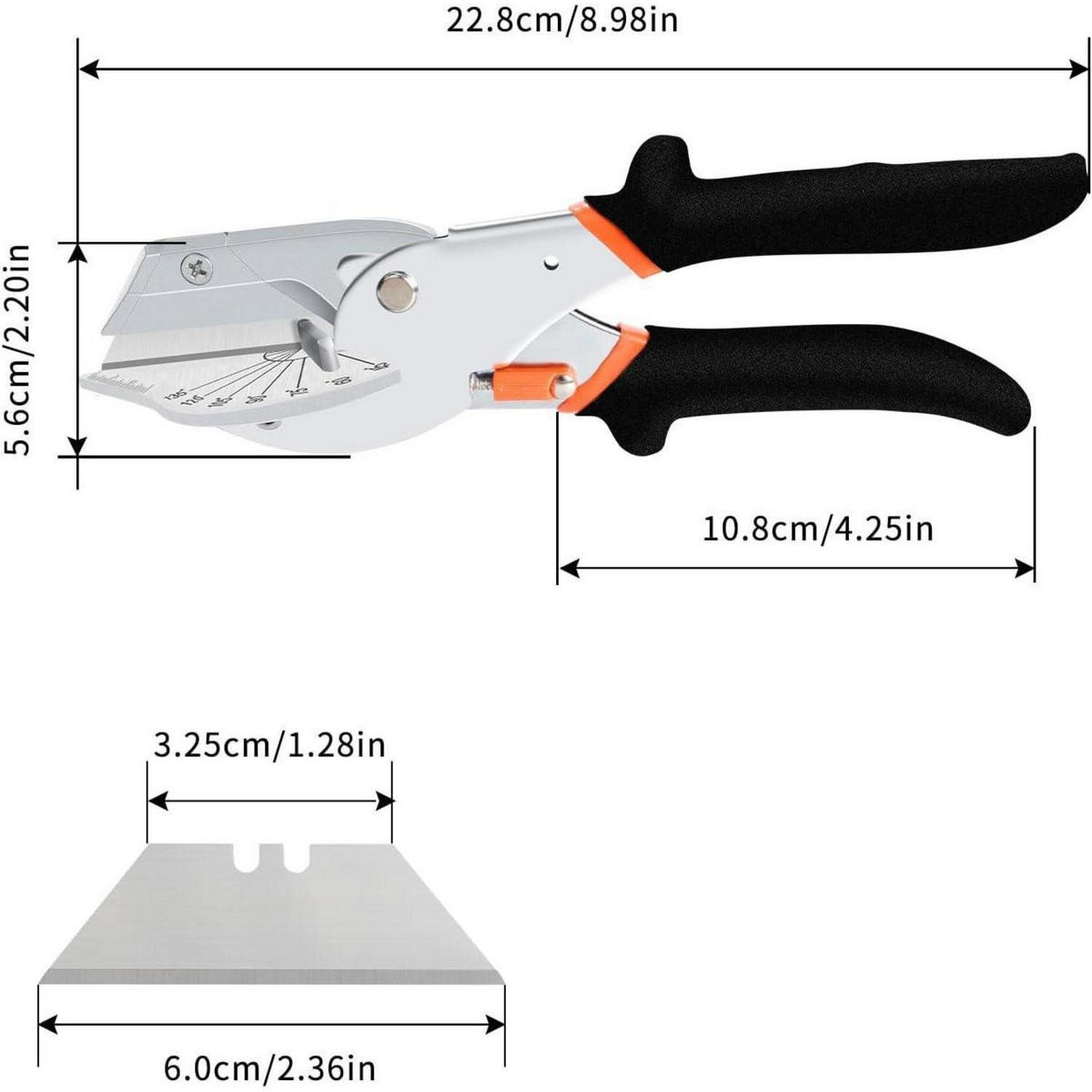 GEHRUNGSSCHERE verstellbar 45-135 Grad mit 10 Ersatzklingen - Schwarz, Metall (10.8/5.6/22.8cm)