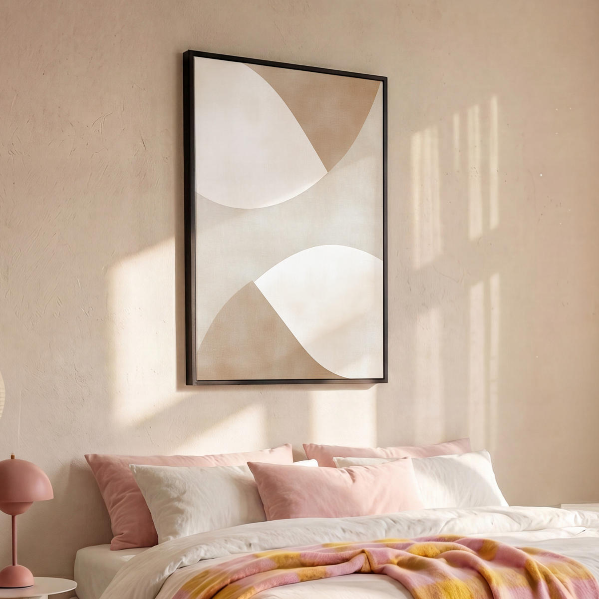 LEINWAND Bilder mit Rahmen - Braun - Japandi - Abstrakt - 80x120 - Sandfarben, Textil (80/120cm) - MuchoWow