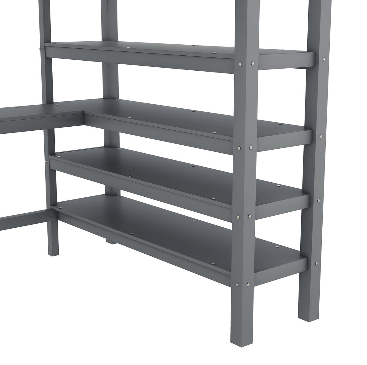 HOCHBETT aus Kiefernholz und MDF 140x200 cm Grau mit Schreibtisch und Ablagefächern, EN 747-zertifiziert - Grau, Holzwerkstoff (160/200cm) - Modfu