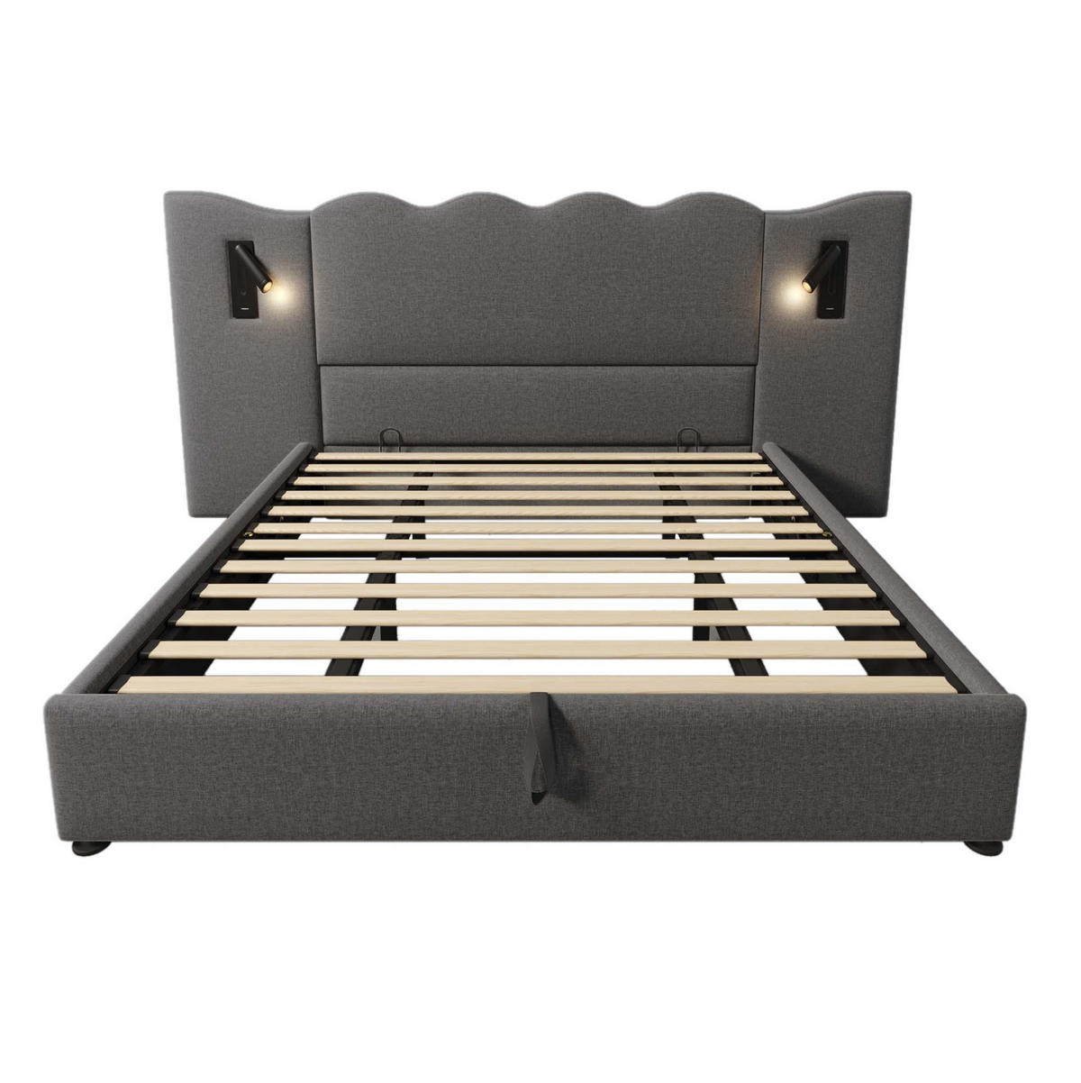 POLSTERBETT 180/200 cm Grau aus Leinen mit Stauraum - Grau, Textil (180/200cm) - OKMYHOME