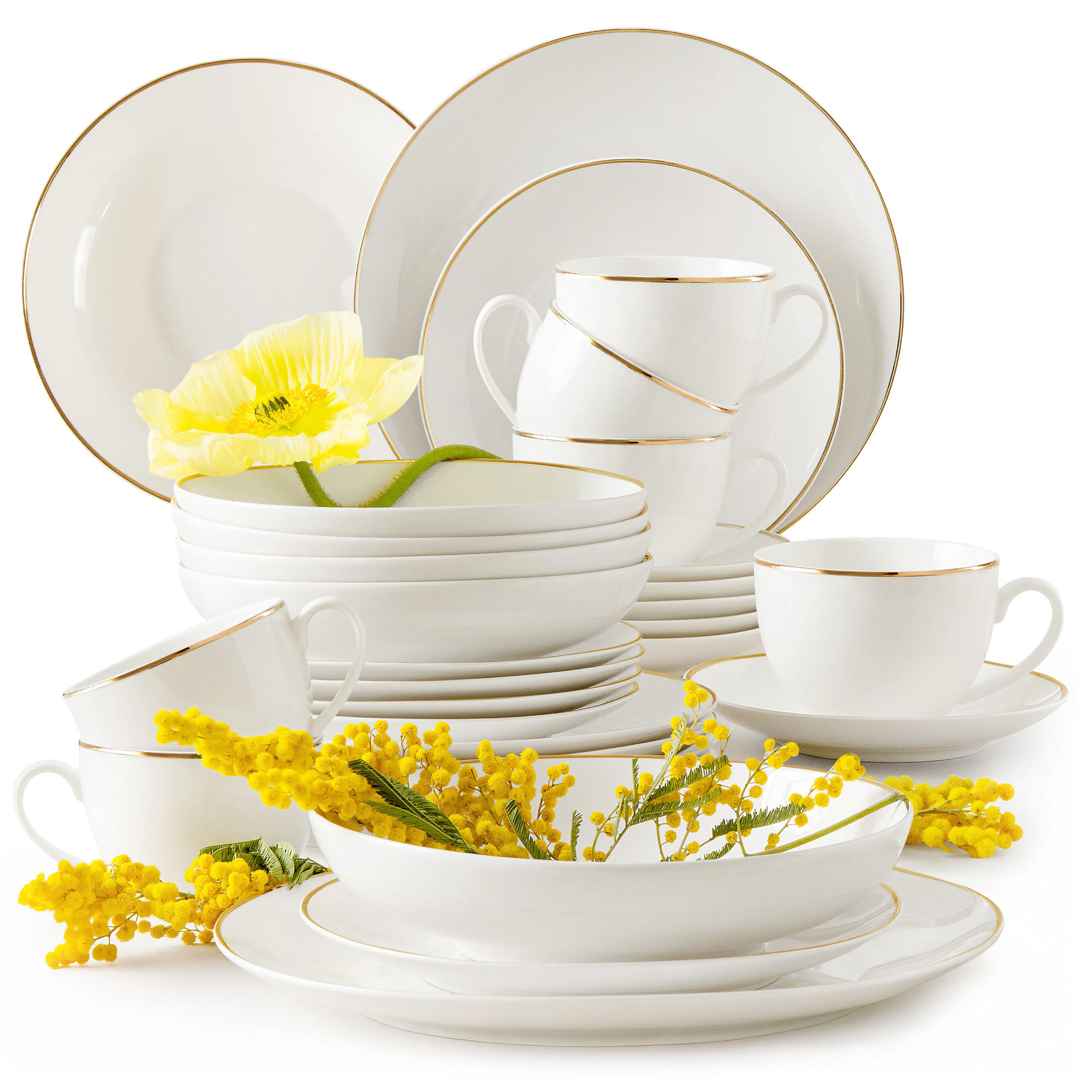 KOMBISERVICE AD BELLA, 6 Personen, 30-tlg - Ecru/Goldfarben, Keramik (26/8/26cm) - KONSIMO®