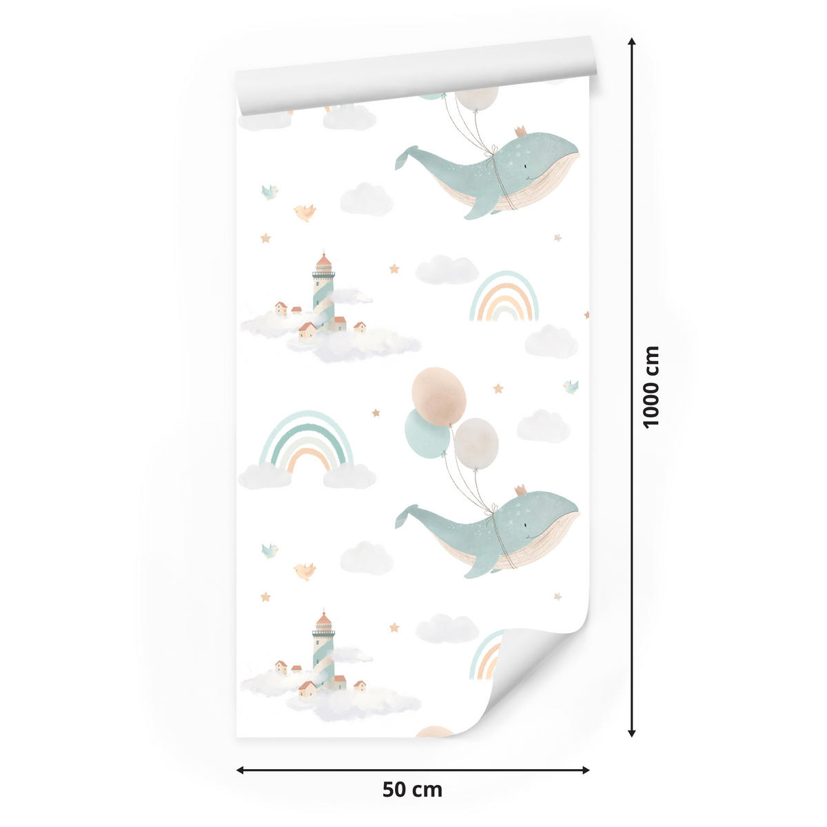VLIESTAPETE Wale, Ballons und Regenbogen – Mint, Rosa, Weiß – 50x1000 cm - Rosa/Weiß, Papier (50/1000cm) - Muralo