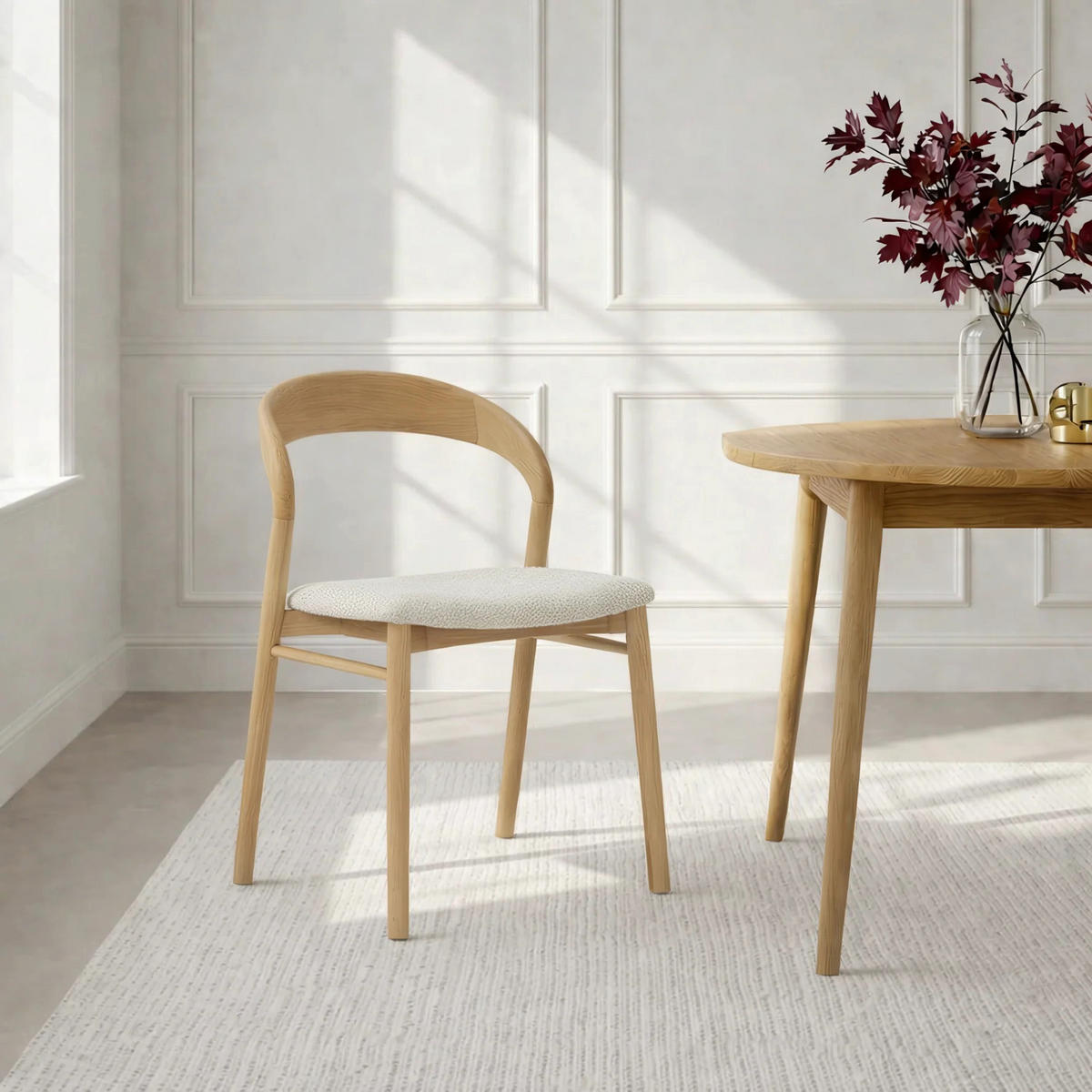 ESSZIMMERSTUHL Celine, Natur Massiveiche + beiger Stoff - Beige, Holz (50/80/50cm) - WOODEK