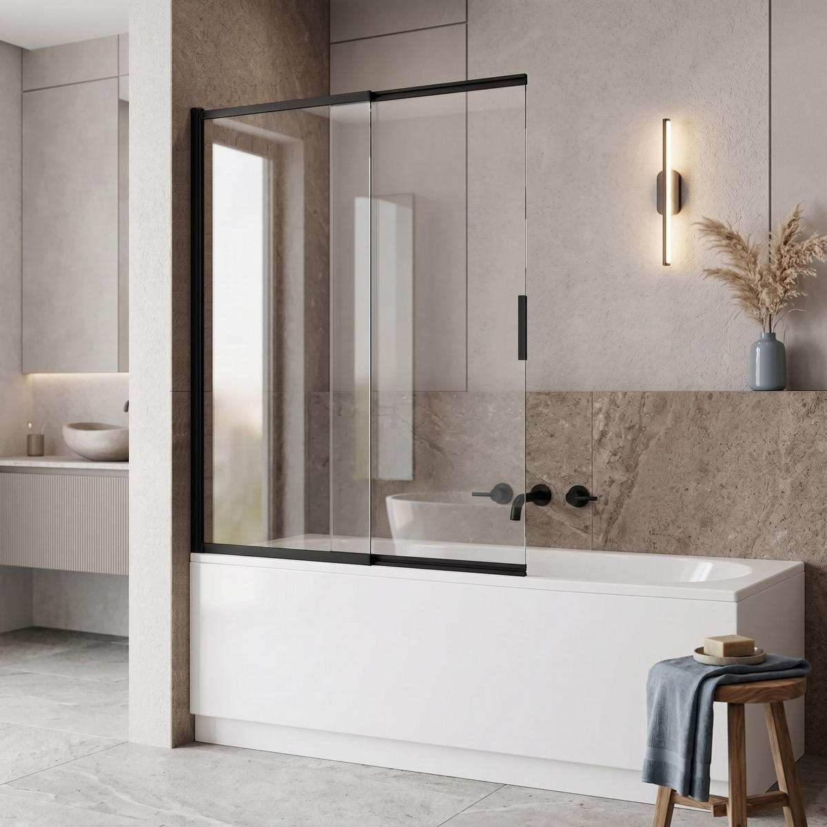 BADEWANNEN-DUSCHWAND Schiebetür Rea Dario Black 120 - Schwarz, Glas (120/140cm) - REA