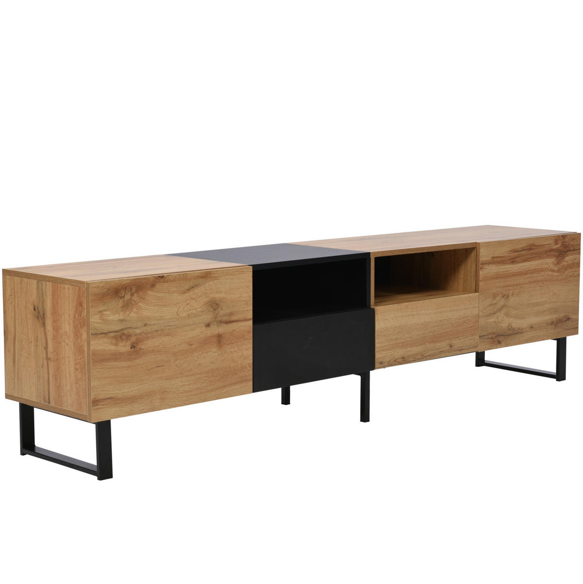 LOWBOARD 190/38/48 cm Schwarz/Naturholz aus MDF mit 2 Türen und 2 Schubladen - Naturfarben, Holzwerkstoff (38/48/190cm) - OKMYHOME