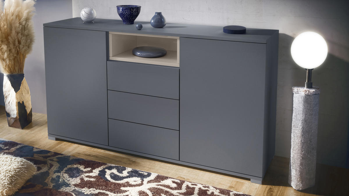 SIDEBOARD Skadu Sandgrau Hochglanz - Sandfarben, Holzwerkstoff (138.5/75.5/35cm) - Vladon