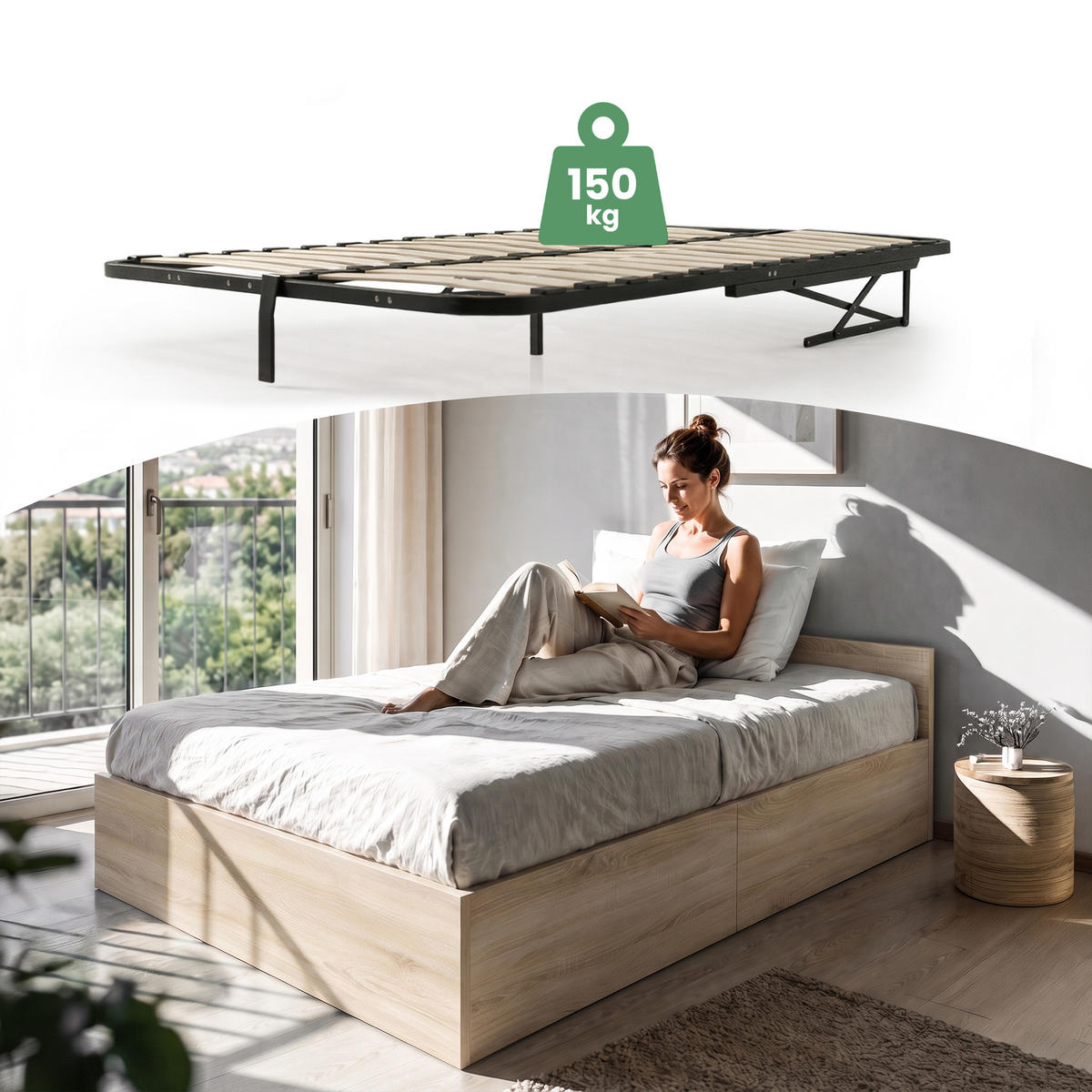 BETT mit Bettkasten 100x200 cm Metalllattenrost Sonoma Eiche - Sonoma Eiche, Holzwerkstoff (100/200cm) - Akord