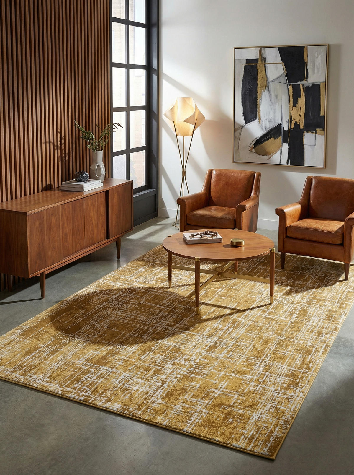 TEPPICH Polypropylen velours abstrakt TIBER-Rom, Senfgelb 120x170 cm - Gelb, Textil (120/170cm) - KADIMA DESIGN