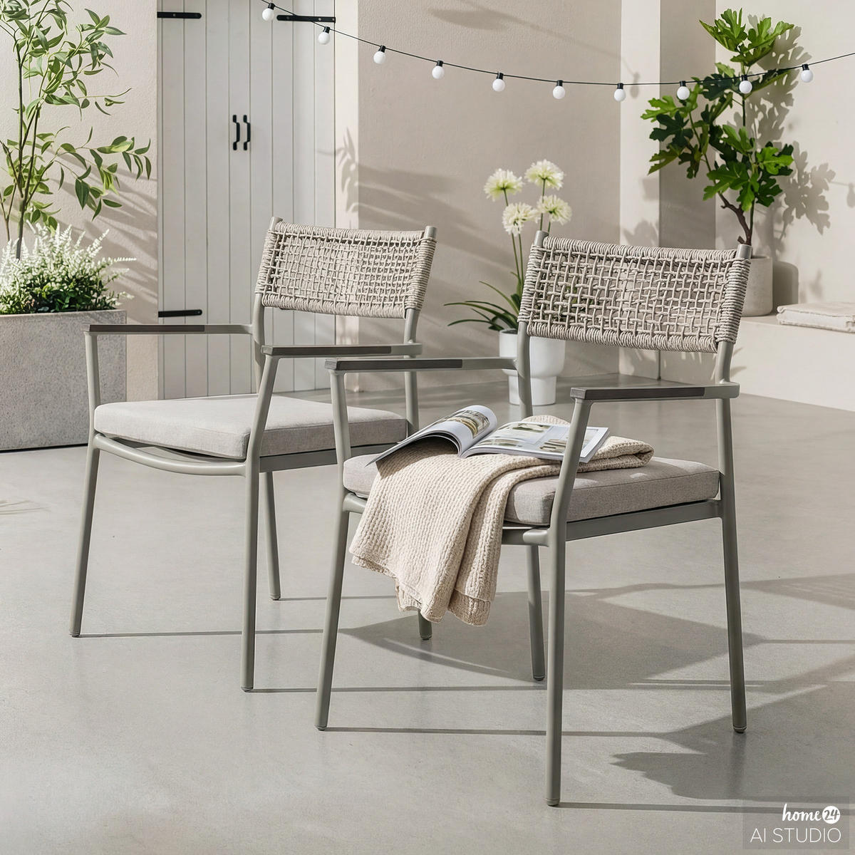 GARTENSTUHL - 2er-Set - Aluminium / Polyester - Grau - Grau, Kunststoff/Textil (58/82/60cm) - home24